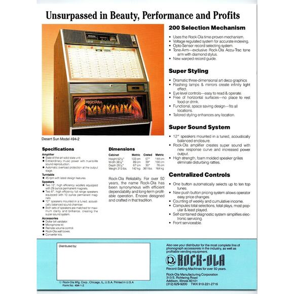 1960s Rock-Ola Encore Jukebox Sales Brochure Vintage Ephemera - Picture 2 of 2